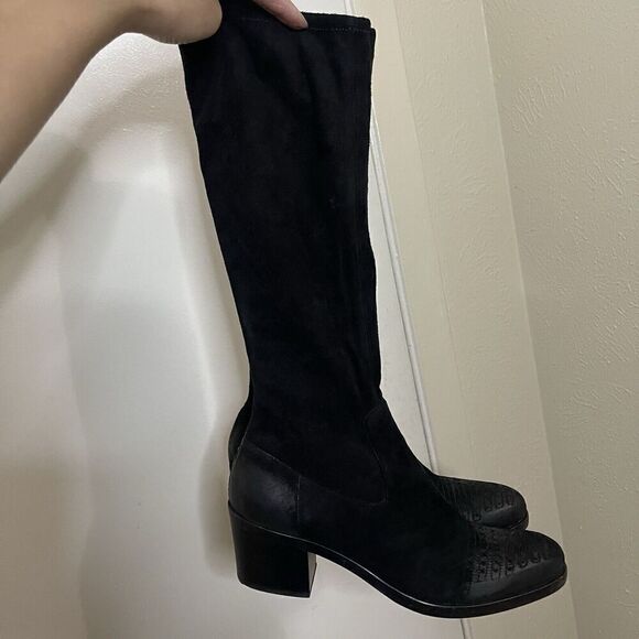 PRADA black suede leather western mid calf heeled boot size 35.5 US 5.5 - Picture 1 of 16